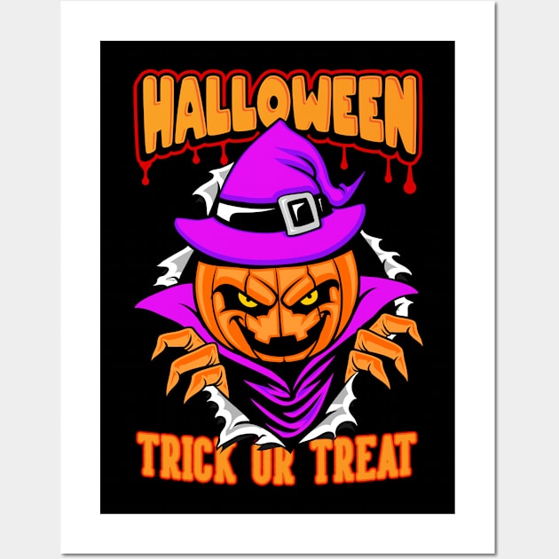 Halloween Pumpkin Trick or Treat Gift Idea Wall Art by Macphisto Shirts